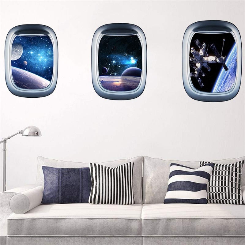 LSHDXD HERRA 3D Planet Universe Galaxy Outer Space Wall Decal Spacecraft Astronaut Wall Stickers, Peel and Stick Removable Space Capsule Window Wall Stickers Wall Mural for Bedroom Living Room Kids Room - Image 5